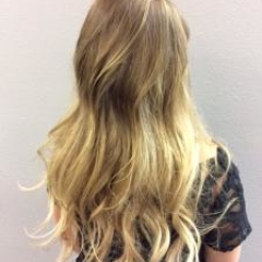 Back view of long light ombre hair extensions..  Hair extensions by Noel Strang.