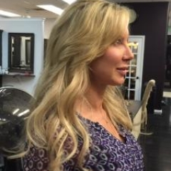 Side view with hair extensions - gorgeous, long, full-bodied hair. Hair extensions by Noel Strang.