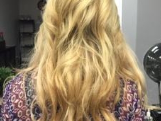 Back view with hair extensions - gorgeous, long, full-bodied hair. Hair extensions by Noel Strang.