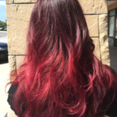 Creative color red ombre on long, gorgeous hair. Hair by Noel Strang